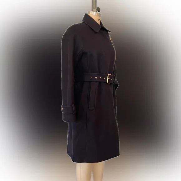 NWT J Crew Belted Zip Trench Coat Wool Melton Outerwear $398 - Navy Blue - 6